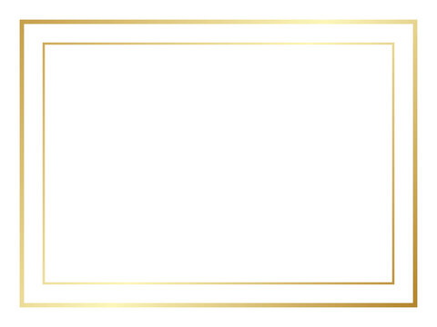 Elegant thin gold double rectangle frame border isolated on transparent background