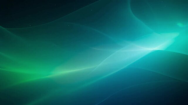 Glowing teal and green abstract waves flowing through dark space in this digital animation motion footage
