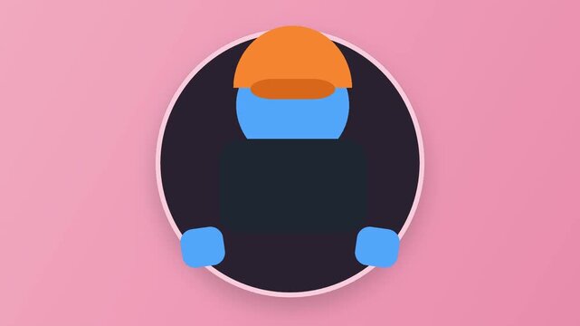 Minimalist delivery man character animation, courier worker with orange cap and blue uniform, flat vector motion graphic for logistics and shipping services