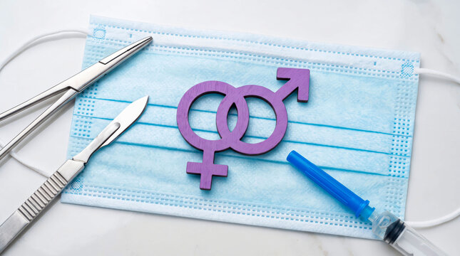Gender symbols with scissors on lined paper