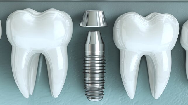 Dental Implant Components and Human Tooth Model 3D Render Illustration