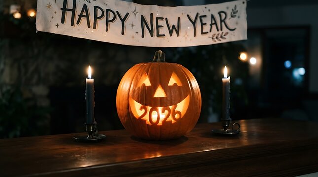 Happy new year halloween pumpkin decoration 2026