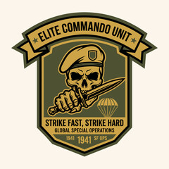 Fototapeta premium Elite Commando Unit Strike Fast Strike Hard Skull Dagger Shield