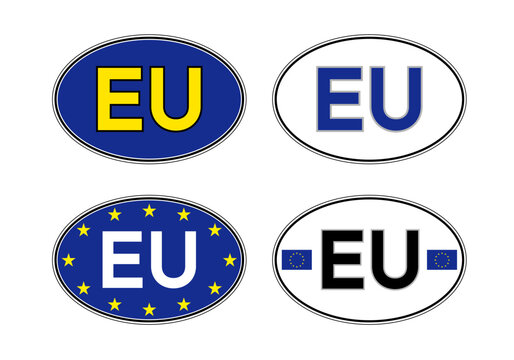 European Union fantasy oval international vehicle registration code, license plate car sticker, vector illustration