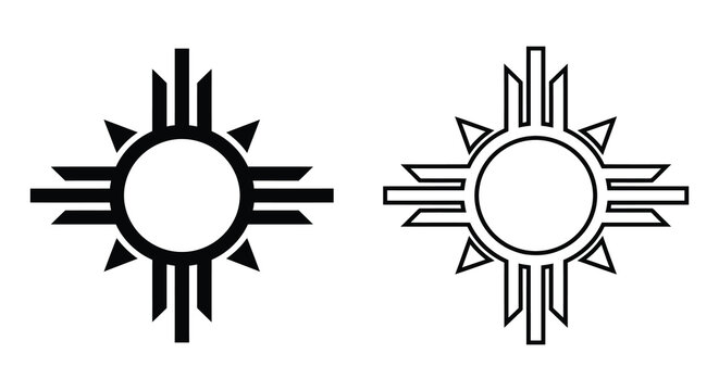 Zia sun symbol pair black and white line art silhouette