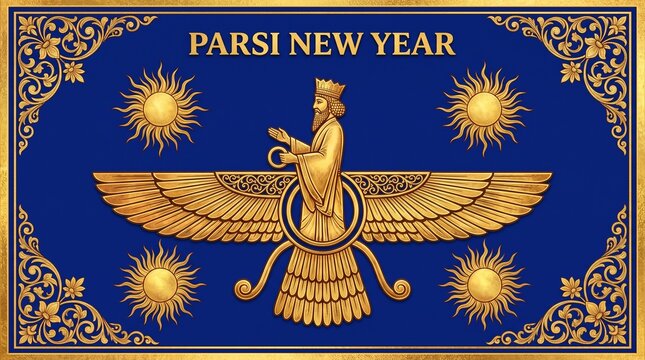 Radiant Faravahar symbol for Parsi New Year celebration and festive greeting design