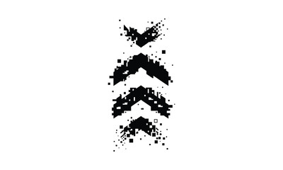 Obraz premium Glitchy pixel art design with abstract black shapes on white background for creative digital projects