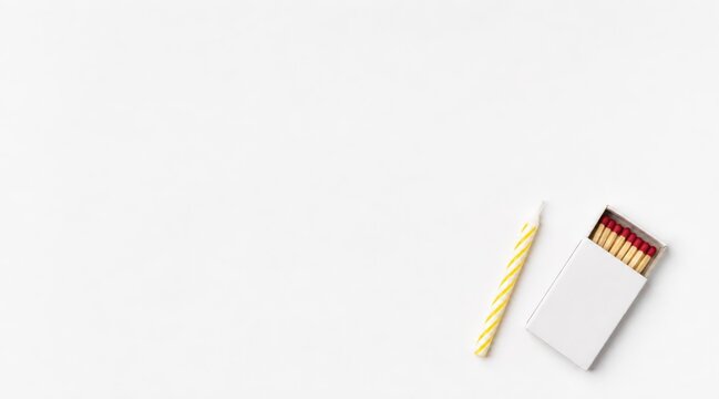 Birthday candle on white table flat lay