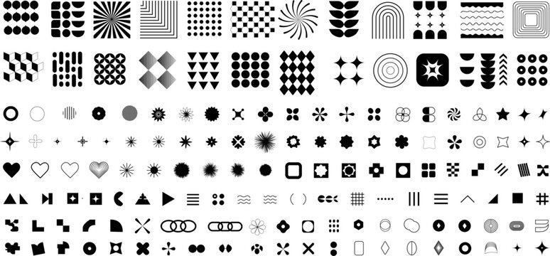 Collection of Minimalist Black Geometric and Symbolic Shapes on White Background