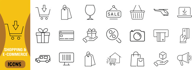 E-commerce shopping delivery line icons. shopping cart icon set, credit card icon set, price tag icon set © Fahim