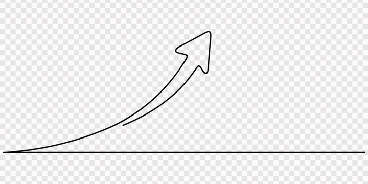 Arrow pointing up continuous one line drawing growth business icon, Continuous single line drawing of cursor arrow icon. Vector illustration, Continuous drawing of cursor arrow. One line icon of 