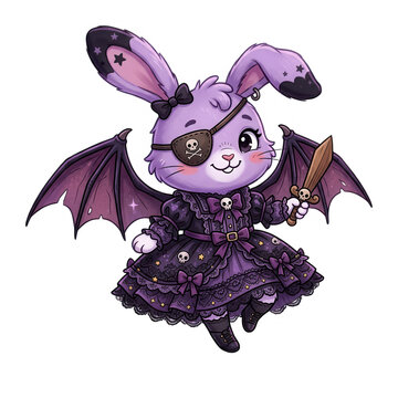 Cute purple bat character with wings spread and happy face