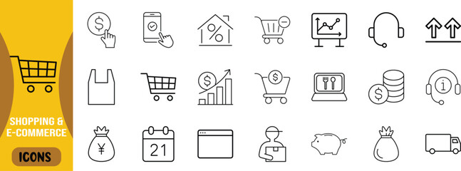 Online shopping e-commerce vector icons. shopping cart icon set, dollar icon set, smartphone icon set © Fahim