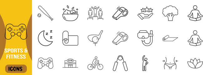 Health fitness lifestyle vector icons. gamepad icon set, yoga mat icon set, whistle icon set © Fahim