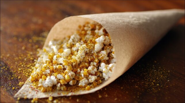 Sorghum popcorn cone, yeast & chili. Warm afternoon light