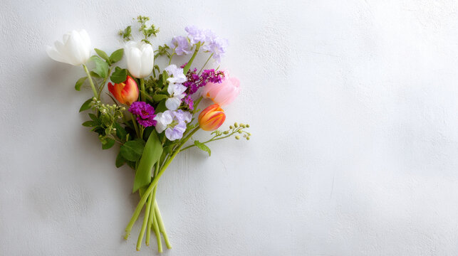 A vibrant spring flower bouquet on a white background with a Happy Mothers Day message