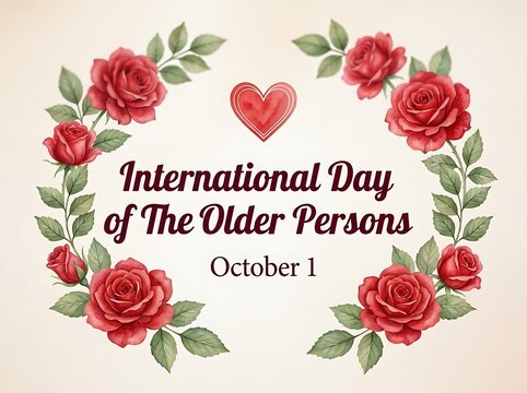 Beautiful watercolor roses and heart design for international day of older persons celebration poster