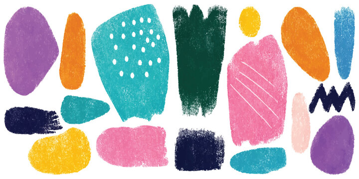 Artistic hand drawn crayon texture shapes and elements with abstract artistic colorful creative childlike isolated contemporary illustration composition decorative backdrop background