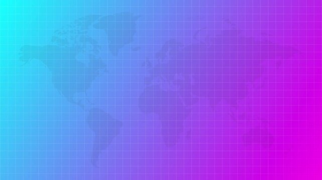 Blue purple world map technology grid background animation
