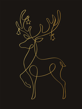 Abstract Christmas deer single line sketch on white background