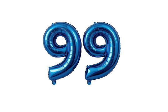Blue foil balloons forming the number 99, celebrating anniversary, birthday, graduation, or a significant milestone event