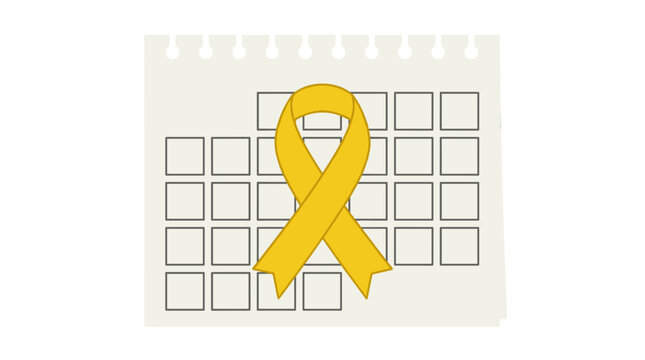 Calendar with yellow awareness ribbon symbolizing support and remembrance for health causes