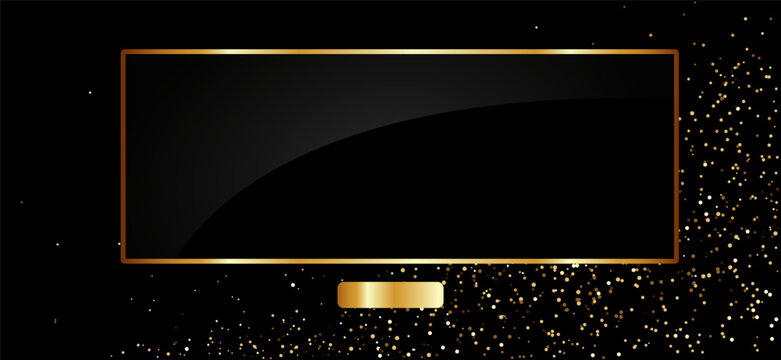 Luxury black and gold frame with glitter halftone background. Elegant vector border for posters, invitations, certificates, menus, social media, branding and premium presentation design.