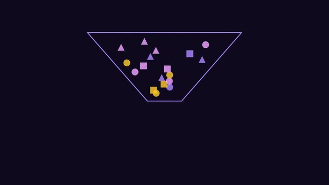 Abstract funnel concept with falling geometric shapes and sorting animation 4k