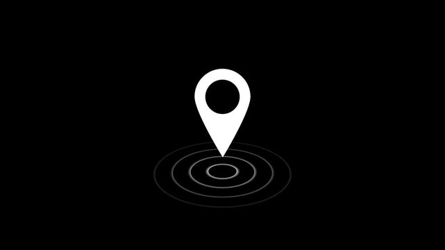  Location Pin Icon with Ripple. Map pointer icon set with pin symbols for navigation and location markers  on black background. 4k video