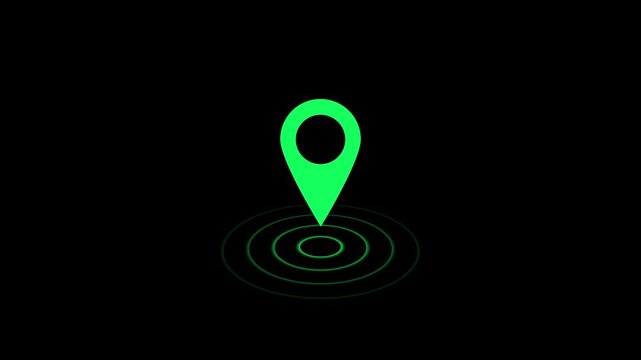  Location Pin Icon with Ripple. Map pointer icon set with pin symbols for navigation and location markers  on black background. 4k video