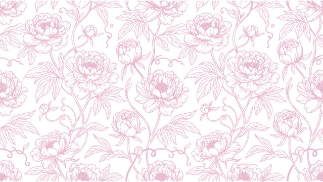 Vintage peony floral seamless pattern vector, pink hand drawn flower background, elegant botanical textile wallpaper