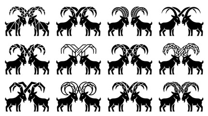Naklejka premium Collection of various goat silhouettes standing.