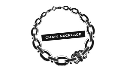 Fototapeta premium Very beautiful realistic vector illustration of a luxury chain necklace featuring polished silver links, premium craftsmanship, bold label reading 
