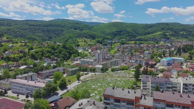 Aerial Panorama of Kljuc Town in Bosnia and Herzegovina on Sunny Summer Day