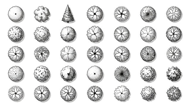 Top View Tree CAD Blocks and Landscape Symbols Vector Set, Architectural Plan Collection