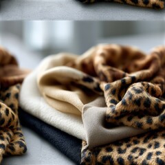 Obraz premium Soft folded fabric textures in neutral tones, elegant textile composition, cozy material concept, modern decor inspiration, refined style.