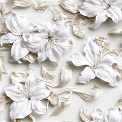 Fototapeta premium Cream floral relief ornament pattern, elegant decorative texture, luxury botanical design, refined craftsmanship, timeless sophistication.