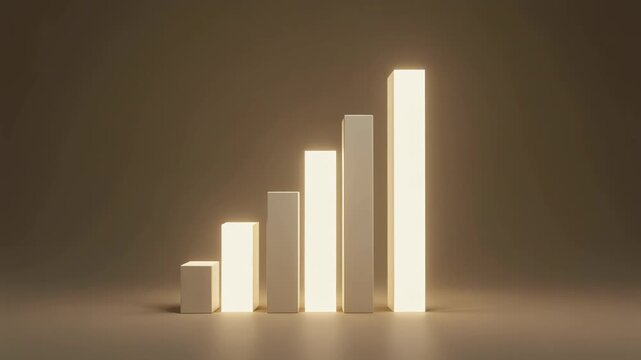 Glowing bar chart financial growth graph visual animation, business analysis concept