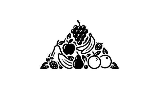 Black and white illustration of assorted fruit.