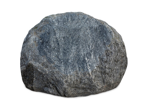  Large gray round boulder isolated on a white background.
