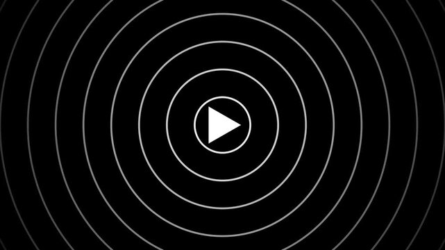 Concentric circles pulsing animation with central play button for digital interface and user experience 4k