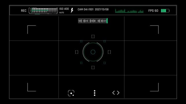Digital Camera Viewfinder HUD Overlay Screen with REC Indicator and Autofocus Points for Filmmaking