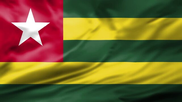 Togo Togolese National Symbol Star Stripes Fabric Close Up Waving Flag Animation Loop