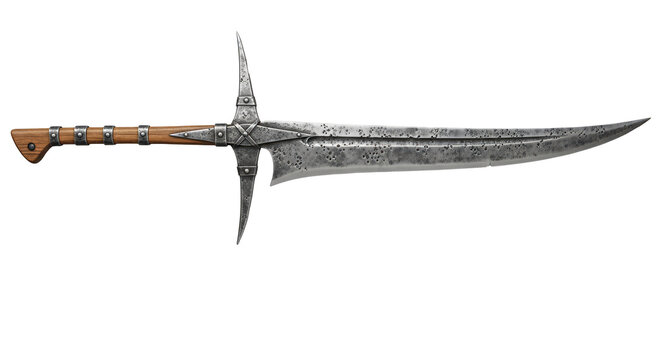 Ancient partisan spear polearm weapon with side wings isolated on white