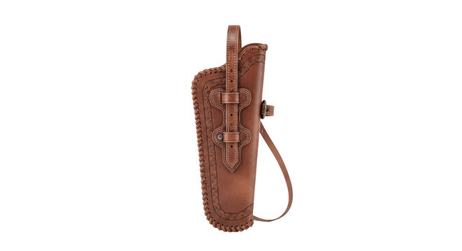 Brown leather gun holster sheath isolated on white background