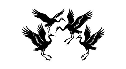 Obraz premium Black silhouette illustration of flying cranes.