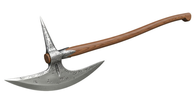 Medieval curved battle axe bardiche polearm weapon isolated on white