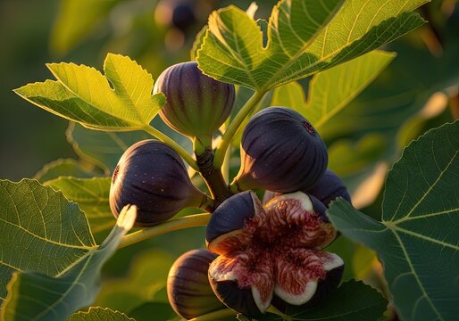 Close up of open ripe fig showing interior pulp.