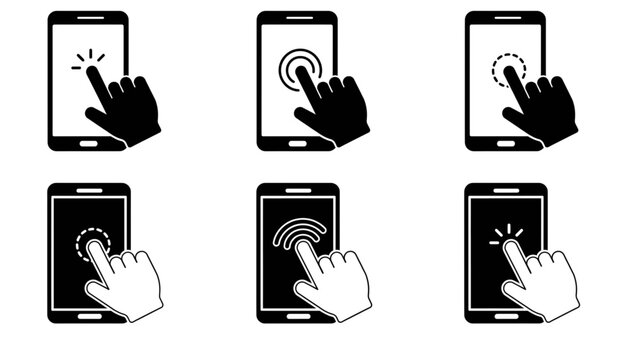 Hand gestures swiping and tapping on smartphone touchscreen interface