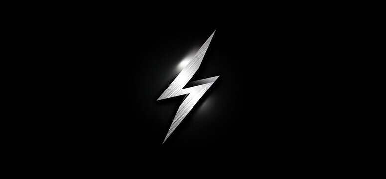 A metallic silver lightning bolt icon set against a black background with subtle lighting effects